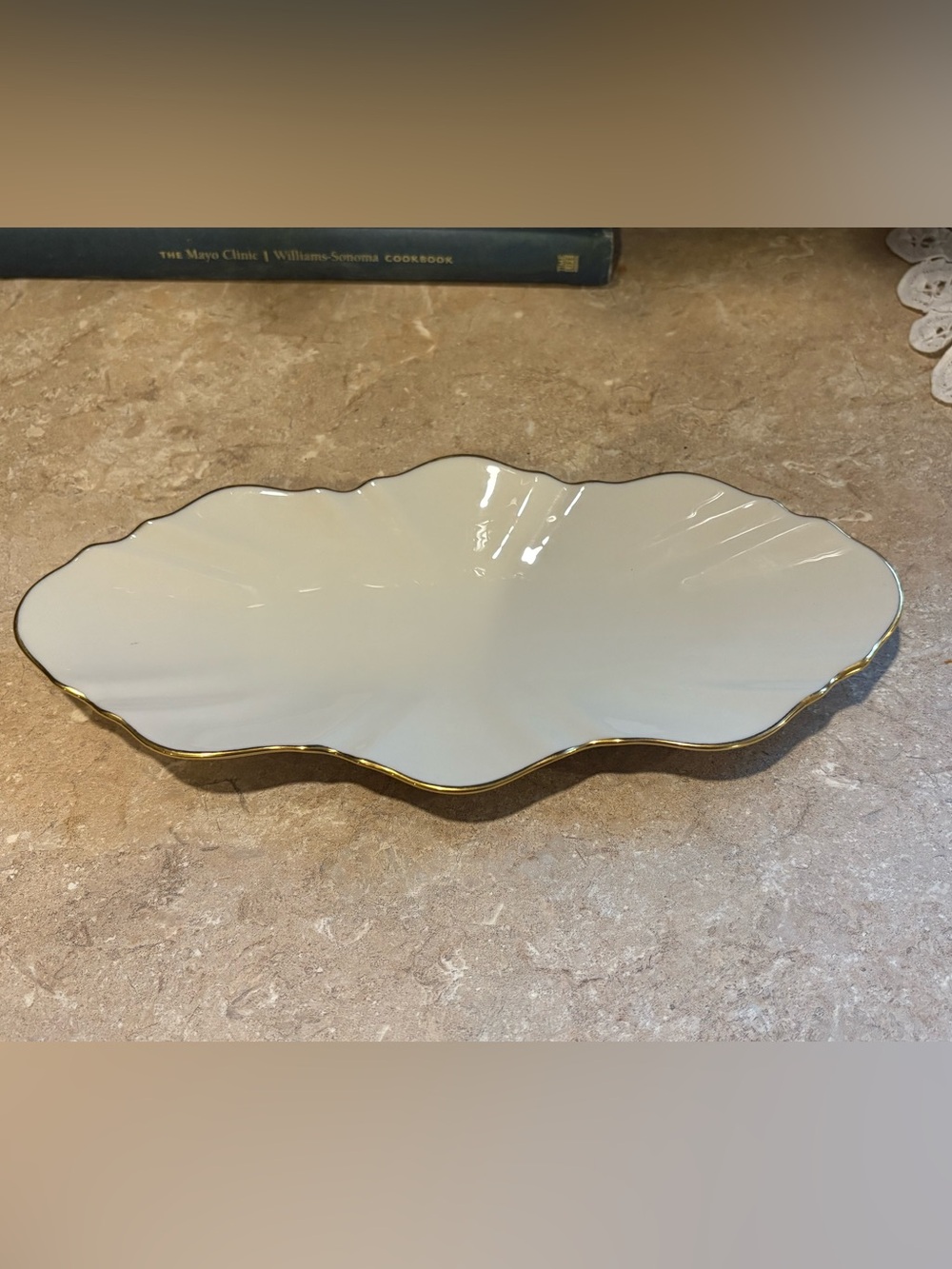 Vintage Lenox Ivory Gold Trim Leaf Serving Dish Made in USA
